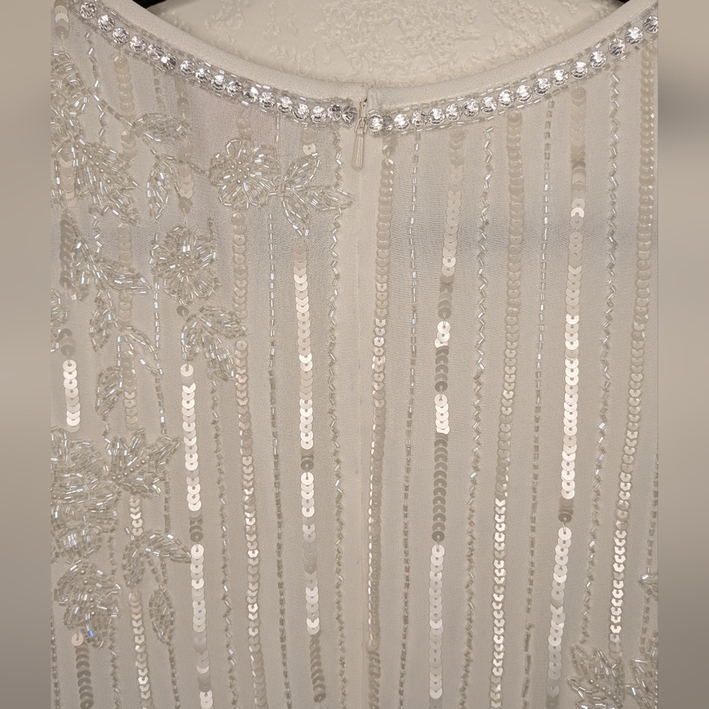 Mac Duggal Ivory Sequin Embellished Midi Dress - Picture 14 of 14